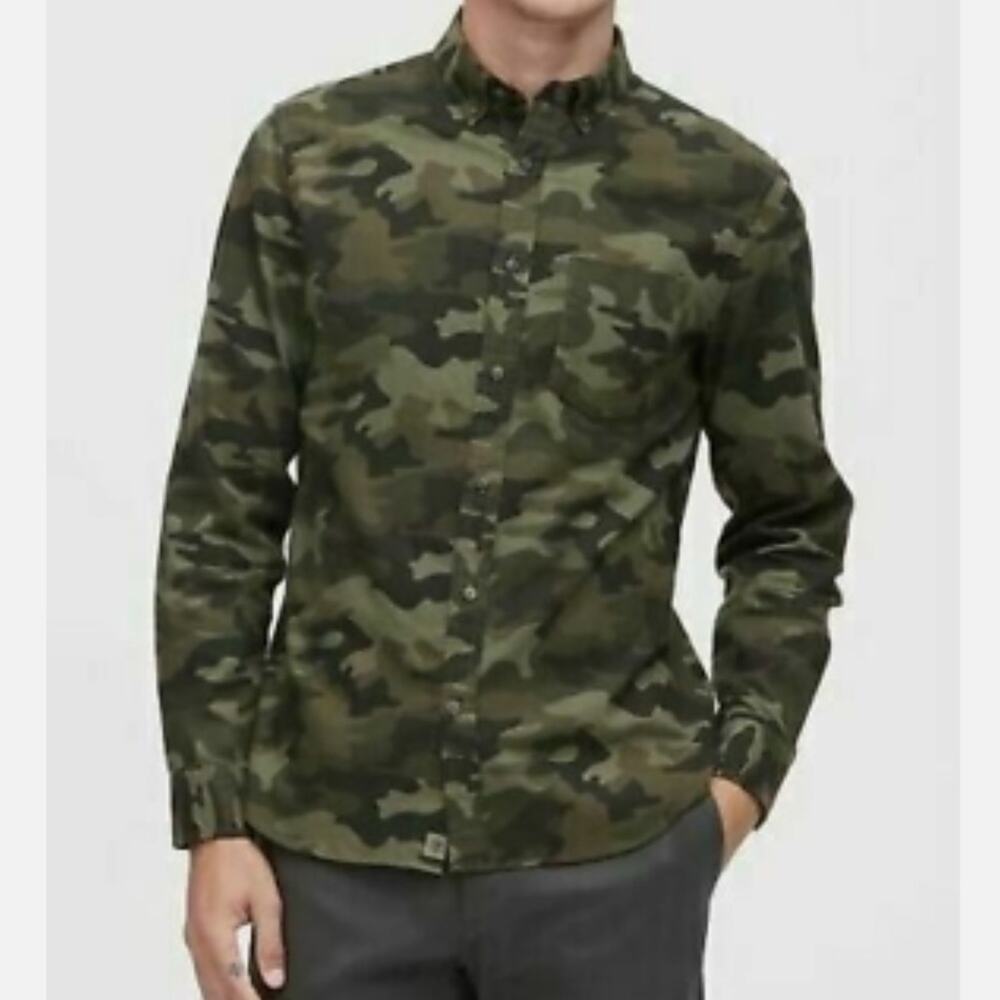 Banana Republic Camo Flannel Button Down Shirt Mens Size S Untuck slim fit Luxe